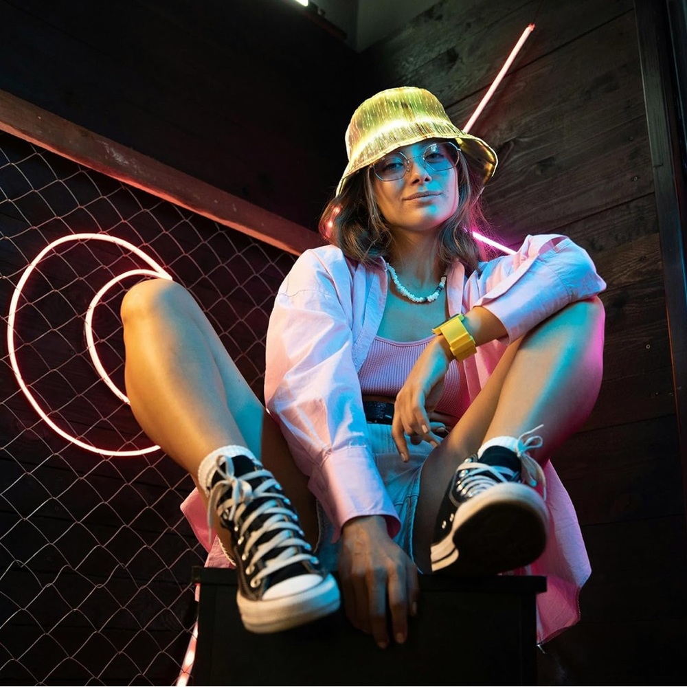 NWT LED Rave Bucket Hat – Light Up 7 Colors USB Rechargeable Festival Cap - Picture 3 of 6